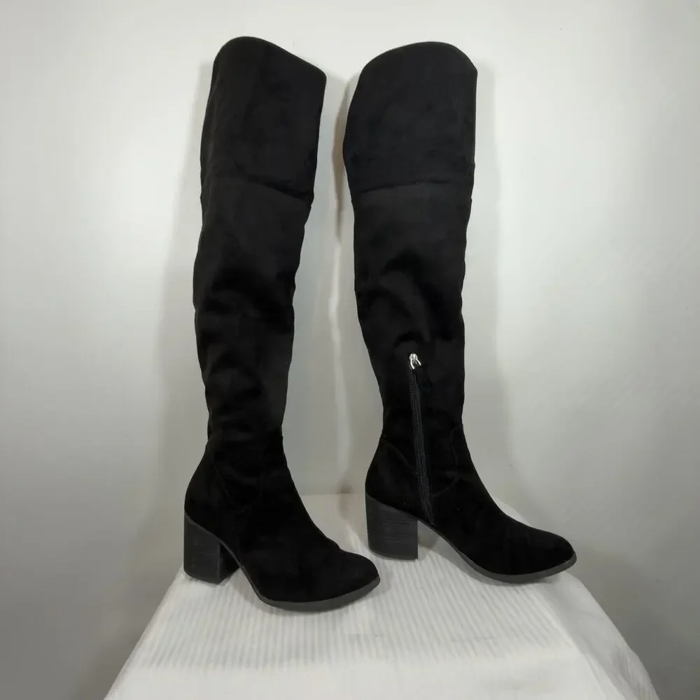 B.P. Nordstrom Black Luke Stretch Over Knee Boots Block Heel Pull On Size 9